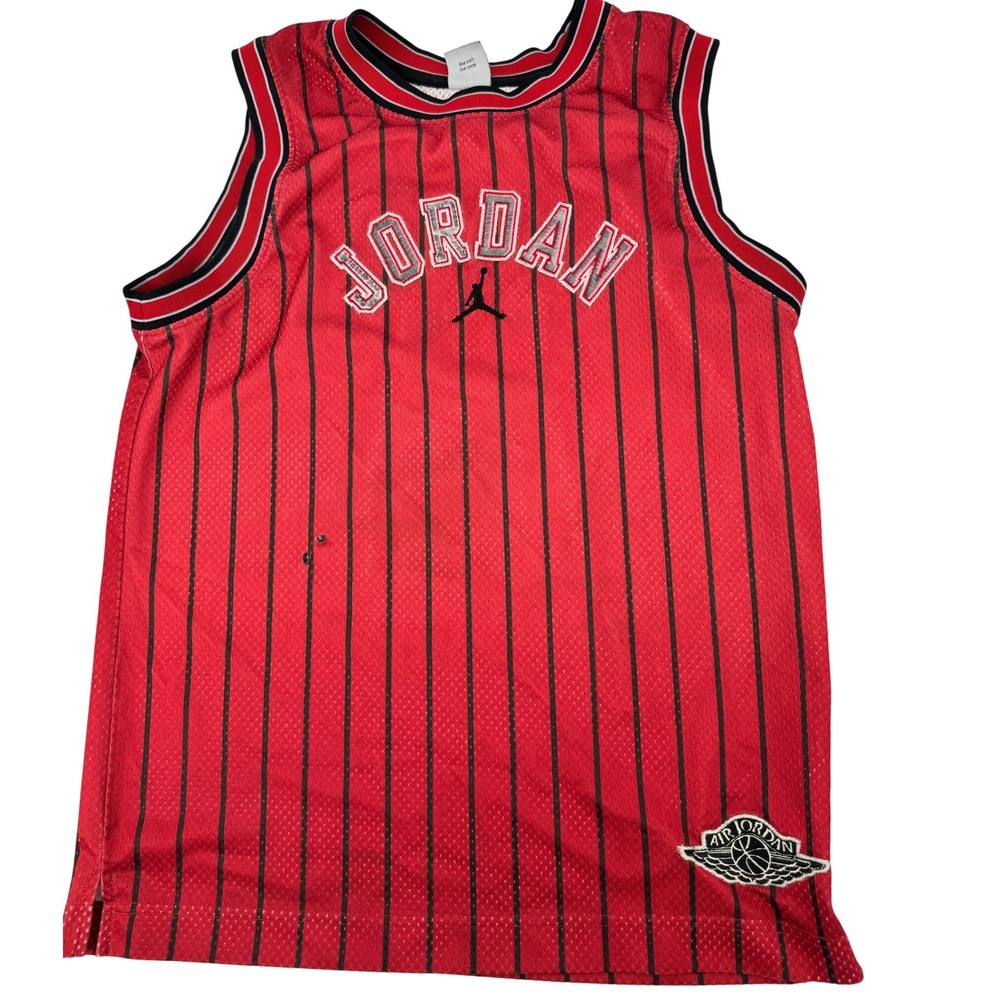 Jordan Y2K Basketball‎ Jersey Mens L Red Black Pinstripe 23 Jumpman Wings HOLE